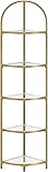 VASAGLE Eckregal 5 Ebenen, Bücherregal, Pflanzenregal, Standregal, Badezimmerregal, Ablagen aus Hartglas, Stahlrahmen, modern, für Wohnzimmer, Küche, metallisches Gold LGT810A01