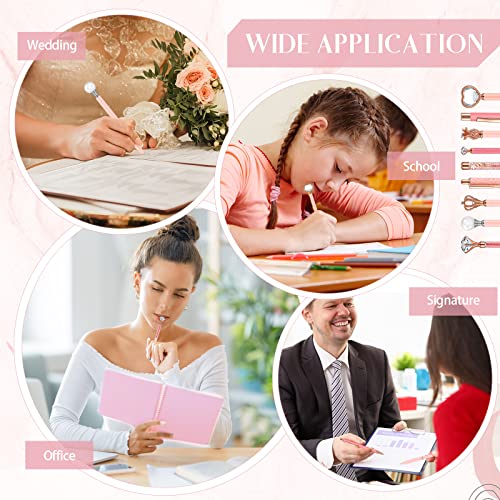 Image of Janmini Metal Crystal Glitter Ballpoint Pen Set 9 Pcs Black Ink Cute Cute Things Novelty Gifts for Women Girls Birthday Home Office (Pink)