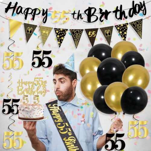 Image of 55th Birthday Decorations for Men, Black Gold 55th Party Decoration Kits