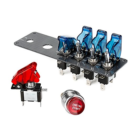 Jtron Dc12V Flip-Up Ignition Switch Panel,5 In 1 Car Engine Start Push Button Led Toggle For Racing Sport Competitive Car (4 Red 1 Blue) #TOP3