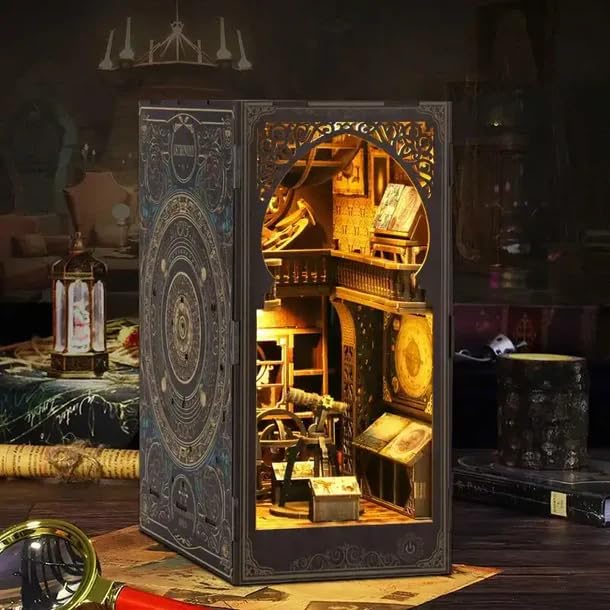 RecontraMago Book Nook 3D de Madera con Luces LED Maqueta DIY para Adultos y Niños – Miniatura Decorativa para Estantería Biblioteca – Kit Manualidades Adultos Regalo Navidad Reyes (ASTRONOMIA)