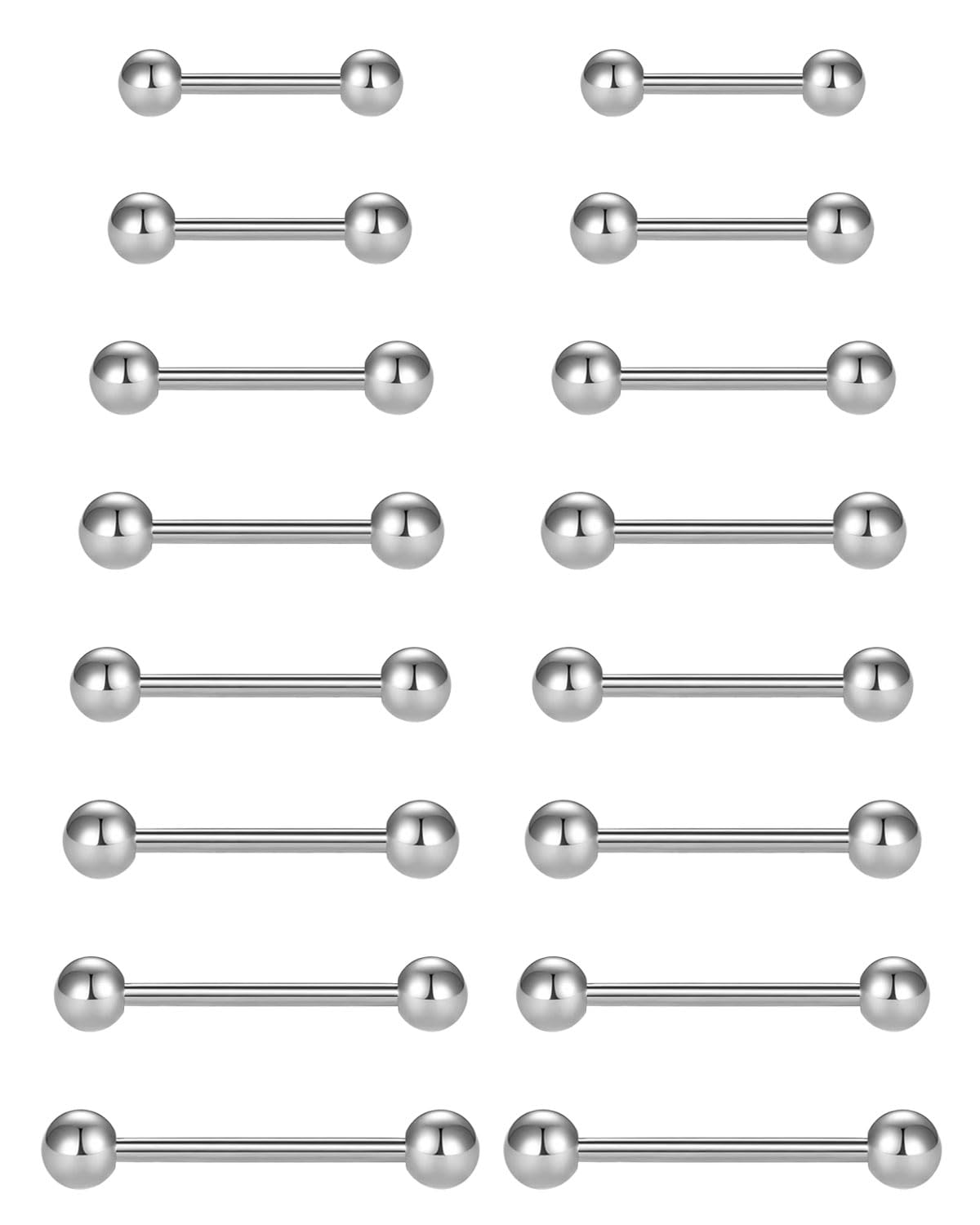 16 Body Piercing Bars, 14G Surgical Steel Jewelry for Tongue and , Hypoallergenic Body Jewelry