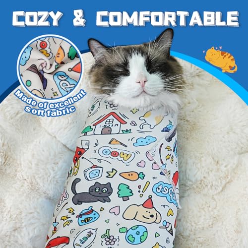 Image of Supet Cat Grooming Wrap for Cutting Nails, 2026 Self-Adherent Cat Wrap, Anti-Escape Calming Cat Swaddle Wrap for Medicine, Nail Clipping, Teeth Brushing, Ear Cleaning (Cartoon, L)