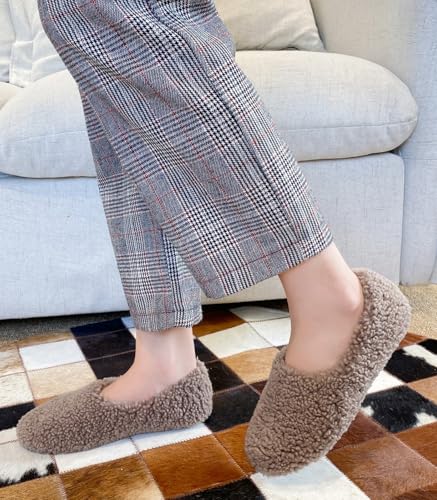 Women's Fuzzy Curly Fur Slippers Memory Foam Lightweight Closed Back House Shoes Cozy Fleece Lining Loafer with Outdoor Rubber Sole3