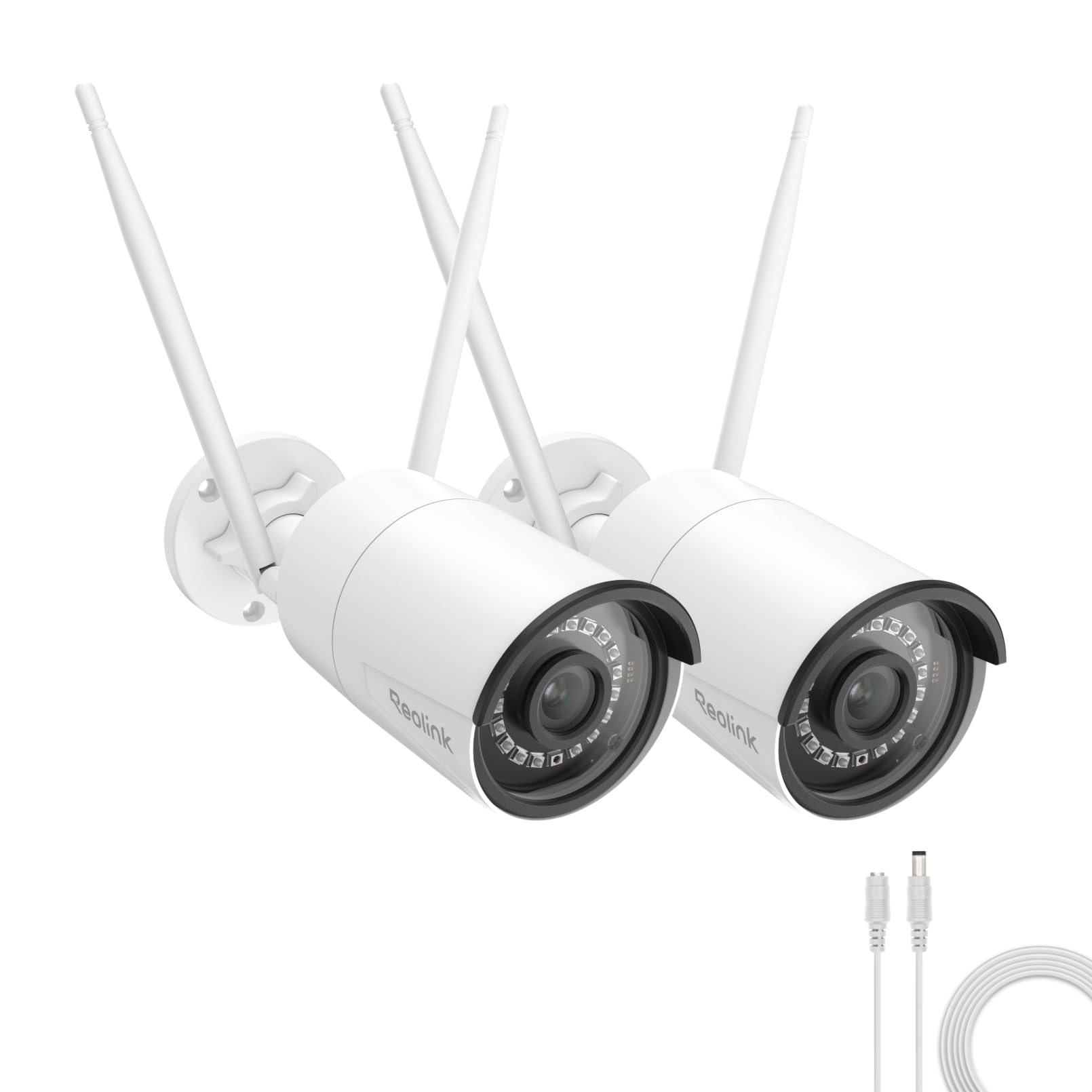 Reolink RLC-510WA x2 mit Stromverlängerungskabel(Weiß) 4.5m, 5MP WLAN Kamera Outdoor, 2,4GHz/5GHz WLAN CCTV IP Kamera Aussen mit Person/Auto/Tiererkennung, IP67 Wetterfest, Nachtsicht, Bewegungsmelder