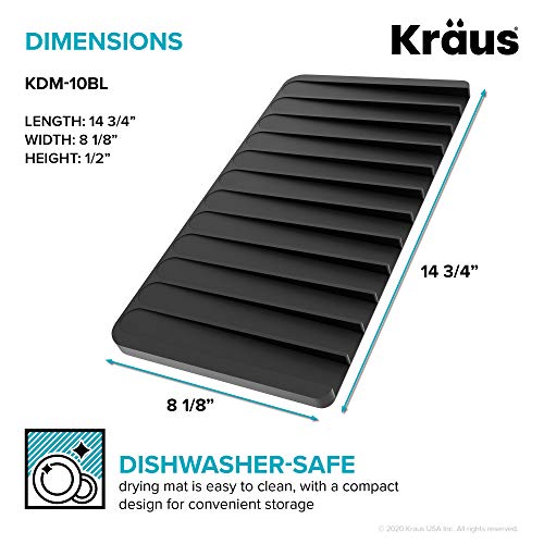 Image of Kraus KDM-10BL Kore Self-Draining Silicone Dish Drying Mat or Trivet for Kitchen Counter, Black