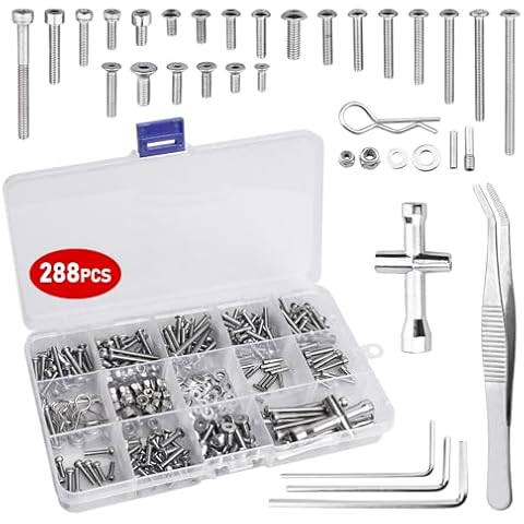 CrazyHobby 288pcs RC Screw Kit Hardware Fasteners Compatible with Traxxas Slash 1/10 2WD 4X4 RC Car Cover