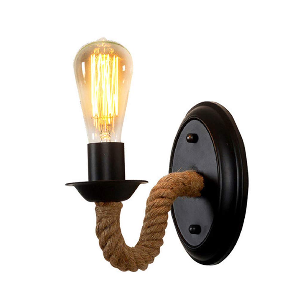 Vintage Retro Wall Lamp Pure Handwoven Hemp Rope Ceiling Lamp Industrial Iron Pipe Wall Lamp Balcony Corridor Loft Restaurant Wall Lights