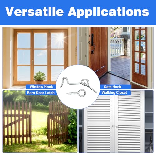 6Pcs 1.5\" Cabin Hook and Eye Latch,Latch Hook for Door,Wood gate Latch, Window,Closet,Shed, Cabinet, Rust-Resistant & Windproof with Mounting Screws - Thumbnail 5