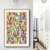  Yooyu Colorido ABC Alfabeto Letras Pósteres e impresiones Lienzo Pintura Arte de pared escandinavo para niños Habitación de bebé Decoración de guardería 30x45cm (12x18in) Sin marco