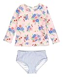 Picture of RuffleButts Coastal Breeze Floral Ruffle Detail Long Sleve Rash Guard 2-Piece - 4T