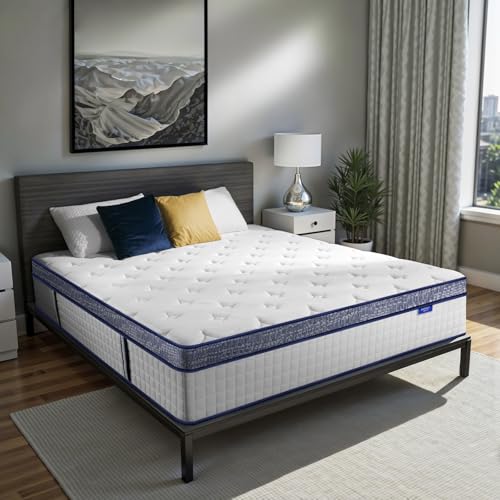 BURFLY1977 Queen Mattress, 12 Inch Hybrid Mattress in a Box, Memory Foam and Individual Pocket Springs, Medium Firm Comfort, Motion Isolation, Ideal for All Sleep Positions, CertiPUR-US Certified