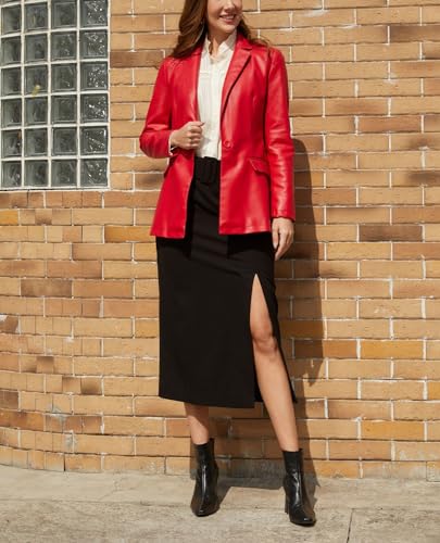 CNSTORE Jaqueta feminina de couro sintético de grandes dimensões, manga comprida, blazer de couro si