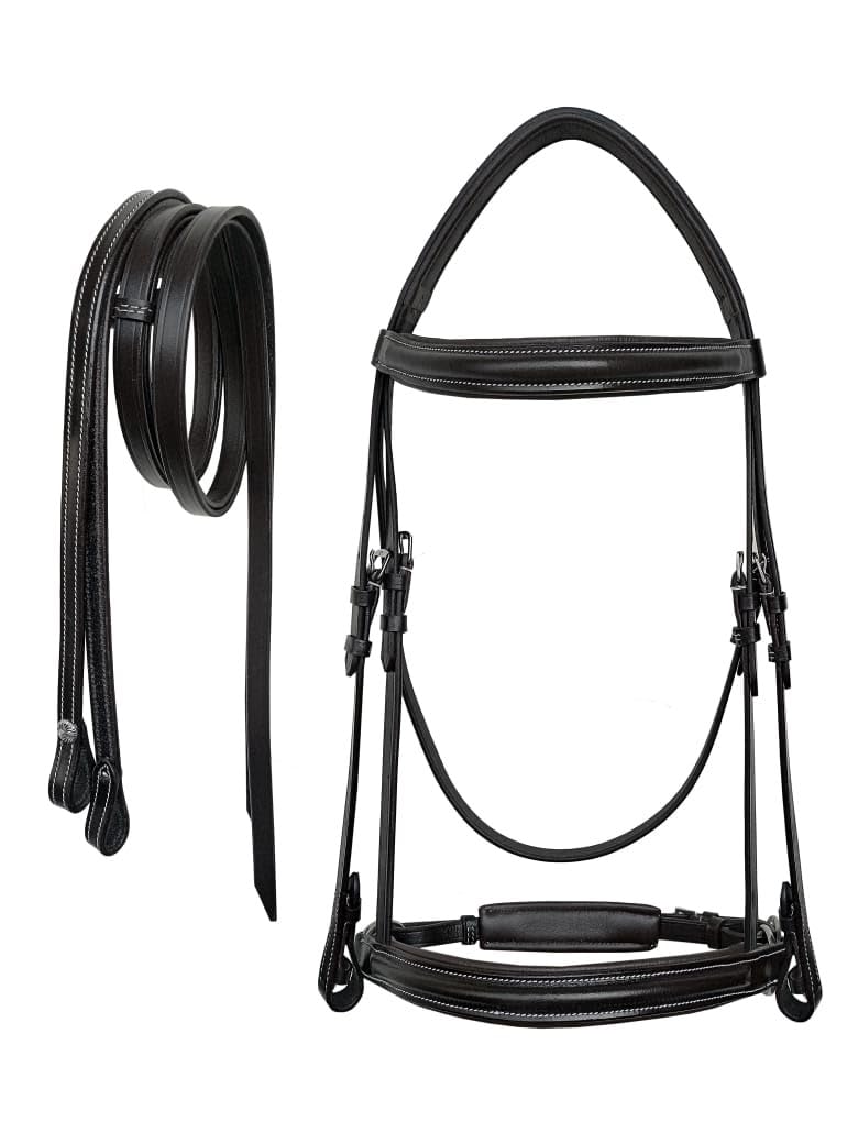 CHALLENGER Horse English All-Purpose Trail Black Leather Padded Bridle w/Reins 803AX11BK-F