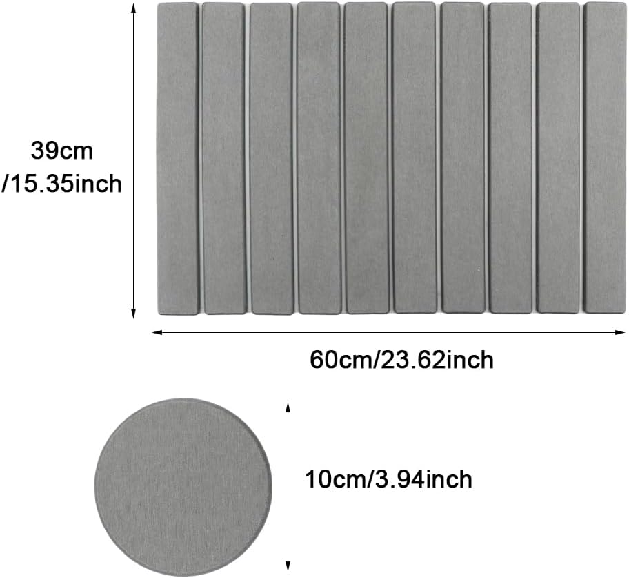 Foldable Stone Bath Mat with Round Coaster,23.62 x 15.35 inch Super Absorbent Diatomaceous Earth Mats,Collapsible Quick Dry Dish Drying Mat,for Dishes Bottles Cups Bathroom