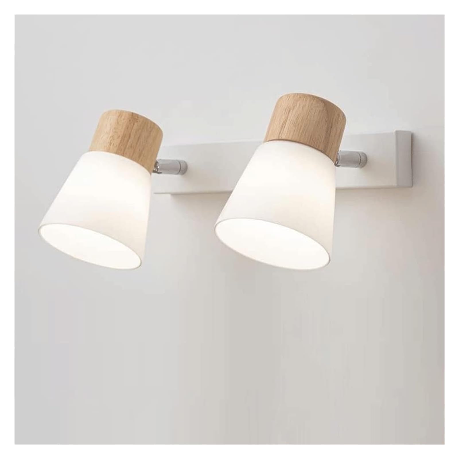 VGTLAKEX Wall Lights Sconces ﻿ Rubber Wood+Wrought Iron+Glass Wall Lighting Bedside Wall Sconce Fixture E27 Sconces Wall Lighting Compatible with Living Room, Bedroom, Restroom(2-Light)