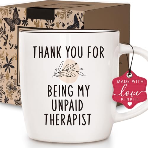 Kinkiii ThankYou Coffee Mug Gifts for Friend Women Men Thank You for Being My Unpaid Therapist Coffee Mug Gifts for Friends ThankYou Friendship Tea Cup Gift for Friend Sister Bestie 13 Oz