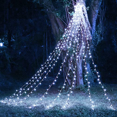 iBaycon LED Guirlande Lumineuse Sapin de Noel Avec Etoile, 3.5Mx9 Guirlandes, 317 LED Lumières de Noël Extérieures Blanches 8 Modes, Imperméables Decoration Noel Extérieur et Intérieur Cover