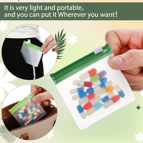 Image of Sherr 35 Pcs Pill Pouch Bags with Zipper Pill Pouch Set Travel Reusable Translucent Medicine Organizer Self Sealing Plastic Bag with Slide Lock for Storage(Gradient Green,3 x 3 Inch,Blank Style)