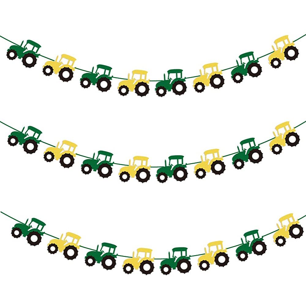 3 Pcs Tractor Bunting Tractor Felt Banner Party Decoration for Birthday Decoration Tractor Party Supplies