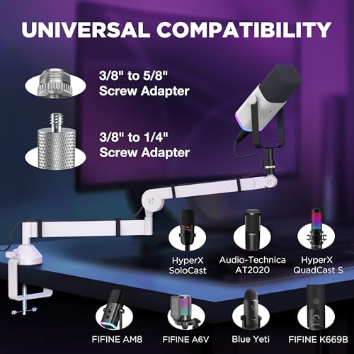 Bras de micro à profil bas InnoGear blanc rotatif à 360° avec adaptateur