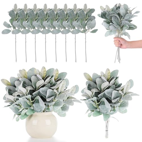 Nodaaiie 16 Pcs Artificial Flocked Lambs Ear Greenery Stems Extra Long 14.6 Faux Branches for DIY Lambs Ear Garland Wedding Bouquets Centerpieces Wreath Home Farmhouse Floral Arrangement