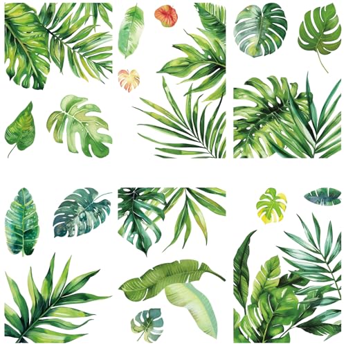 CRASPIRE Calcomanía para Ventana con Hojas Verdes 8 Hoja Pegatinas Adhesivas para Ventana con Hojas de Jungla Extraíbles Impermeables de PVC para elar la Sala de Estar el Balcón la Cocina la Flori ⭐