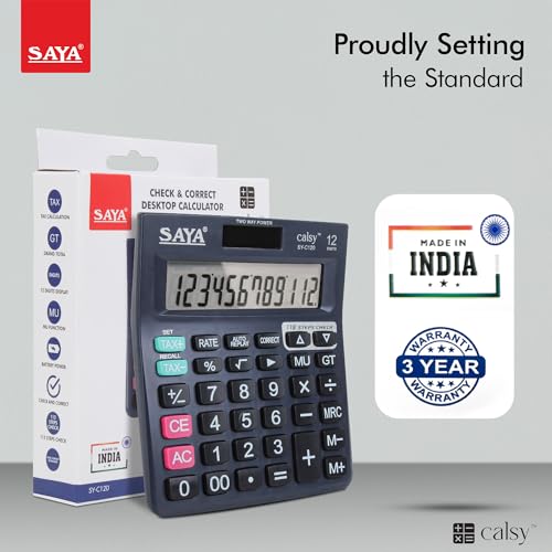 Image of Saya SY-C120 Check and Correct Classic Desktop Calculator | Ergonomic Design - Ideal for Office Supplies | School Supplies| 3 Year Warranty