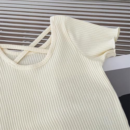 Kids Girls Ruffle Sleeve Shirts Ribbed Knit Cute Tops Crew Neck Summer T Shirts Outdoor Casual Playground4