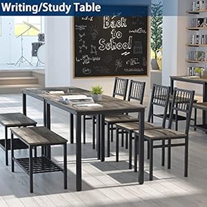 Teraves Dining Table Set for 4Computer DeskKitchen Table with 2 Chairs and a BenchTable and Chairs Dining Set 4 Piece Set for Dining Room Black OakBlack Frame 110CM