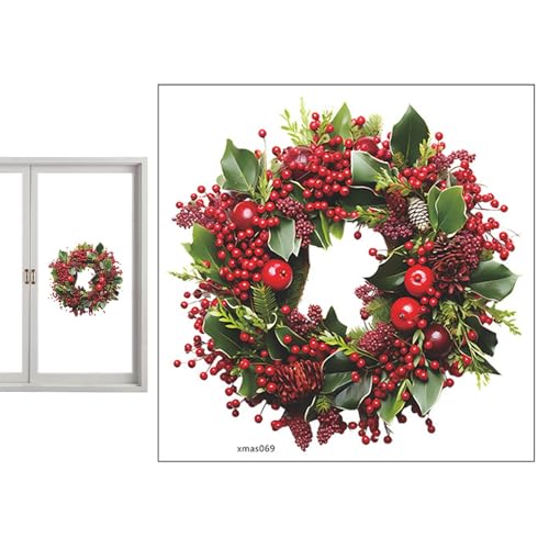 Pegatinas de Navidad para ventana – Decoraciones de corona de Navidad con corona de pino – Pegatinas festivas para ventana, guirnaldas de Navidad para sala de estar, Couchb