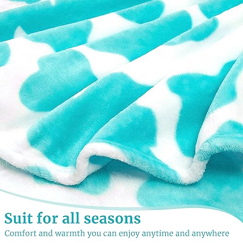 HSEEC Blue Plush Blanket Throws Cow Print Blanket Soft Fleece Flannel Small Throw Blanket for Couch 40x50 inch