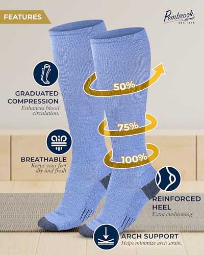 Pembrook Light Compression Socks for Women & Men - 3 Pairs | Compression Socks for Men 9-12 | Travel, Flying, Pregnancy3