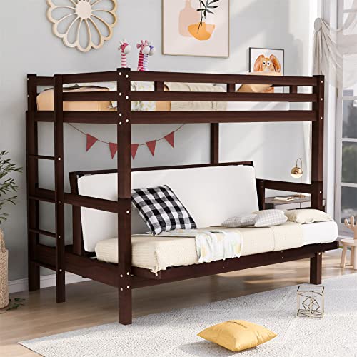 Twin Over Full Futon Bunk Beds Convertible Wood Bunk Bed Frame Couch and Bed for Kids Boys Girl Adults Teens Dorm, Espresso Twin Over Full Futon Bunk Beds Convertible Wood Bunk Bed Frame Couch and Bed for Kids Boys Girl Adults Teens Dorm, Espresso