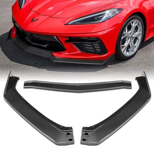 3 Pieces ABS Front Bumper Lip Spoiler Splitter Side Body Kit Trim Protection Compatible with 2020-2025 Chevy Corvette C8, 2021 2022 2023 2024 (Painted Black)