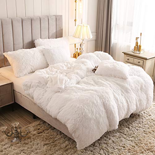 YOUHAM Solid Fluffy 1PC Faux Fur Plush Duvet Cover Luxury Shaggy Velvet Bedspread