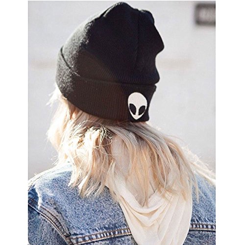 BigFamily Gorro de tricô masculino para uso diário, bordado de alienígena, gorro quente de inverno