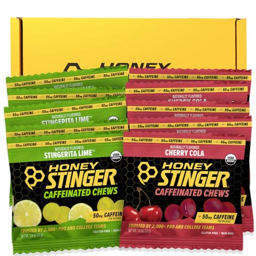 Image of Honey Stinger Organic Caffeinated Energy Chew Variety Pack of 12, 6 Packs Each of Cherry Cola & Stingerita Lime, Gluten Free, for Exercise, Endurance & Performance, Sports Nutrition for Home & Gym