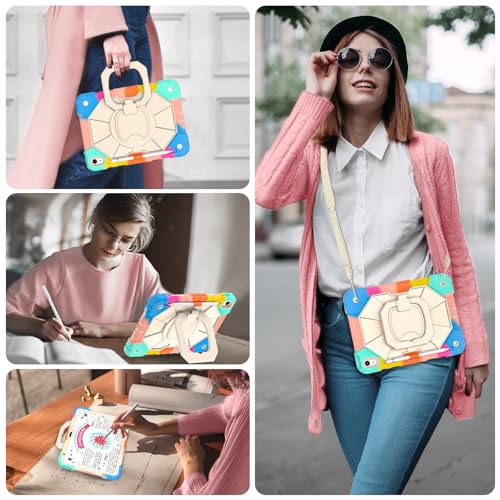 Image of WESOROL Case for iPad (A16) 11th /10th Generation 2025 /2022 with Screen Protector Rotating Stand Pencil Holder Shoulder Strap Heavy Duty Shockproof Cover for iPad 10th Gen Case,Colorful Blue