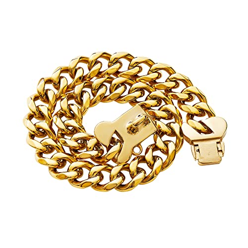 Petoo Gold Edelstahl Cuban Link Heavy Duty Hundehalsband für kleine, mittelgroße und große Hunde, American Bully Französische Bulldogge Halskette Halsband mit Sicherheit