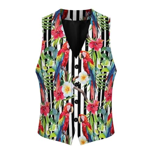 Macaw Parrot Flowers Novelty Men's Suit Vest Casual Formal Dress Vests Business Waistcoat3