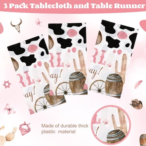 Image of Ganeen 3 Pcs Western Cowgirl Party Decoration Cowgirl Tablecloth Disposable Plastic Table Cover Waterproof Tablecloth for Western Rodeo Baby Shower Birthday Party Decor, 54 x 108 Inch