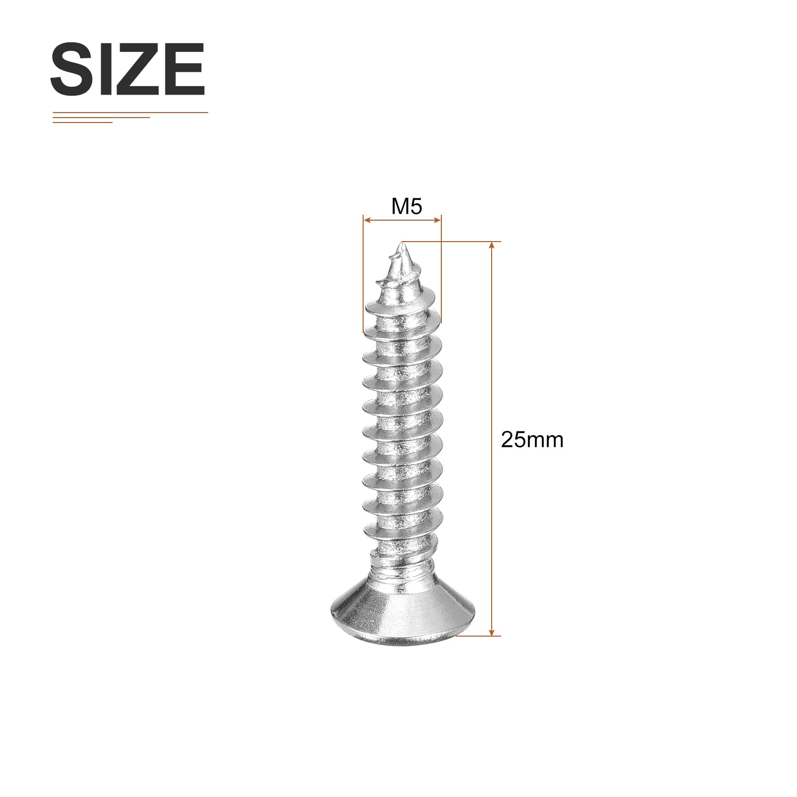 DTGN 100Pcs M5x25mm Flat Head Wood Screws, 304 Stainless Steel Phillips Self Tapping Screws - Good for Woodworking Furniture - Silver - Image 2