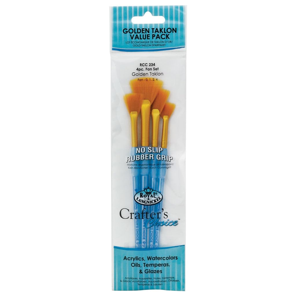 4 brushes, Gold Taklon fan set