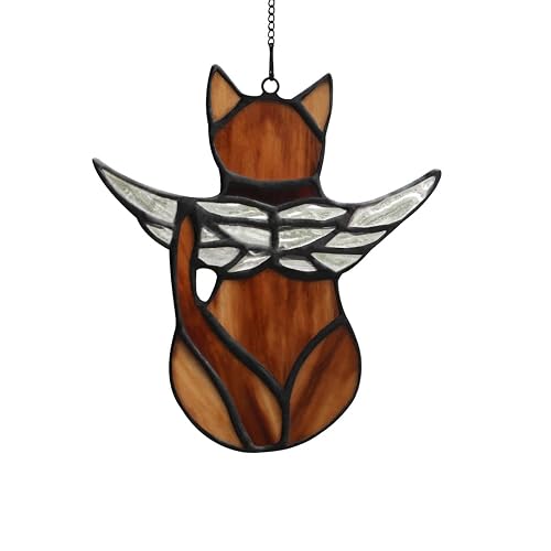 BOXCASA Brown Stained Glass Cat Memorial Gifts for Loss of