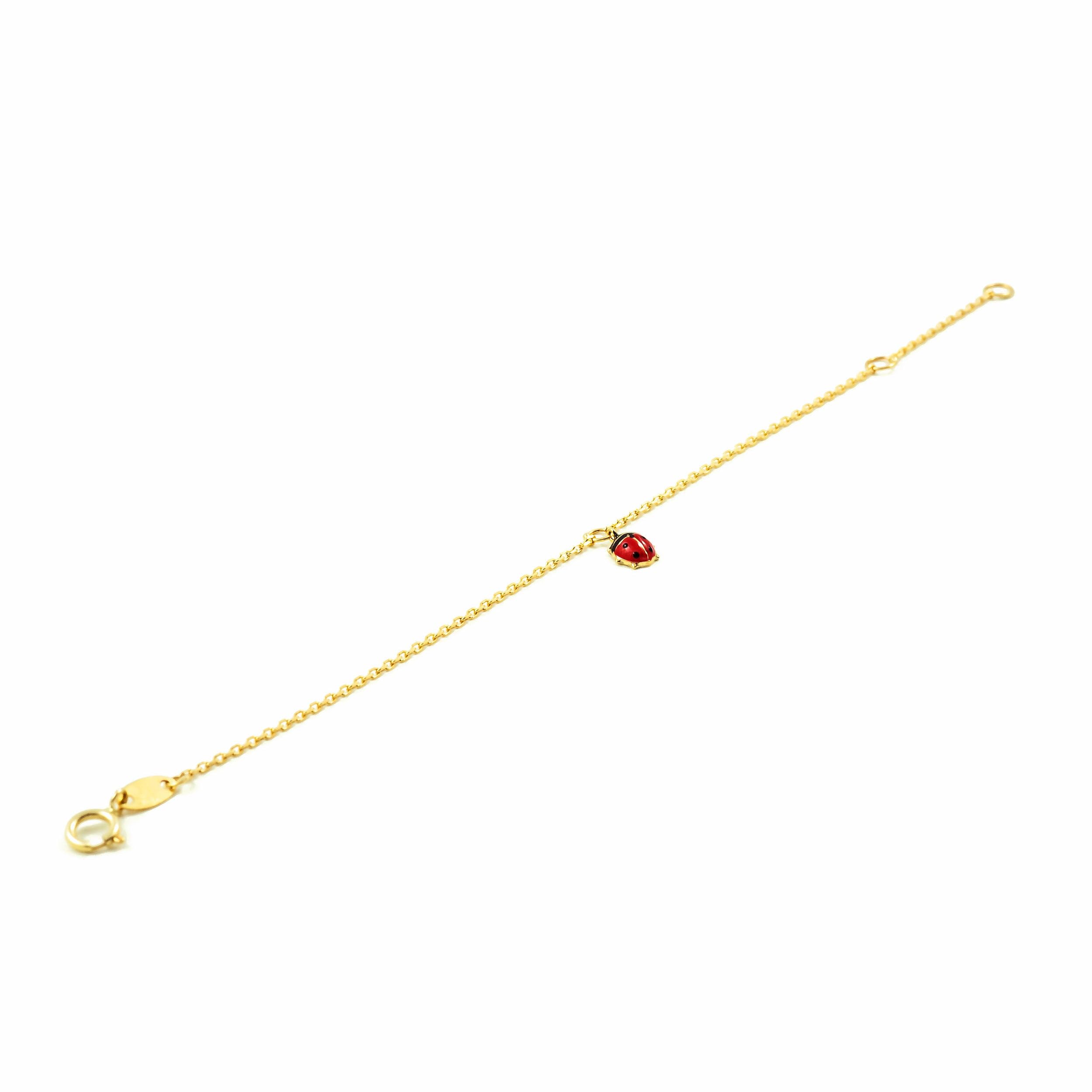 Monde Petit - Bracciale Ragazza Oro Giallo 9K Smalto Farfalla Rossa-Nera Brillante 14 cm - Scatola Regalo - Certificato di garanzia