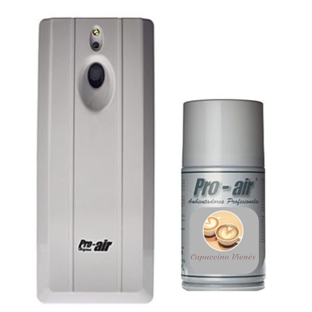 Dispensador Automático de Ambientador en Aerosol con Recambio Pro-Air - Difusor Programable para Hogar Baño Oficina Negocio Clínicas Gimnasios (Capuccino Vienés, Difusor + Recarga)