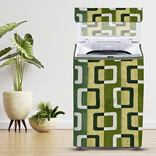 Image of Polyester Washing Machine Top Load Cover with Zipper Dustproof & Washable Protector for 5kg-8kg Capacity (Geometric Green, 23x23x35 Inch)