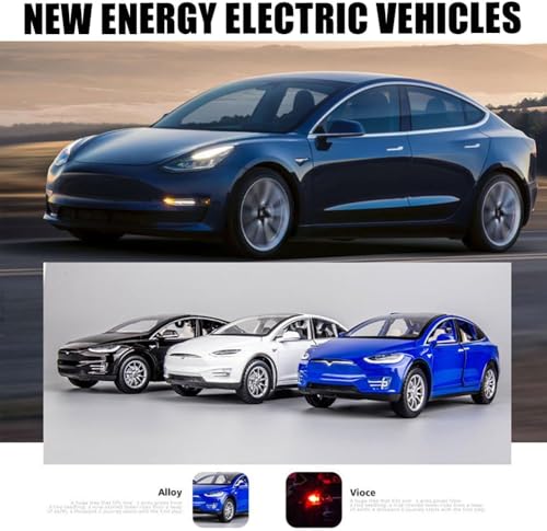 Image of 1:32 Scale Car Tesla Model X90 Alloy 1 /32 Diecast Model Car w /Sound & Light Pull Back Model Mini Vehicles Toys for Kids (Black)