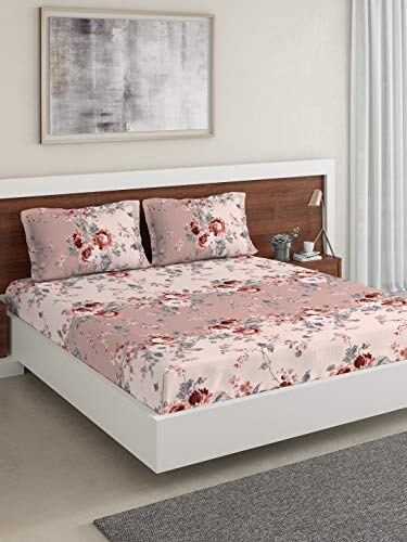 Image of DDECOR - Fleur 100% Cotton Double Bedsheet with 2 Pillow Covers, Red